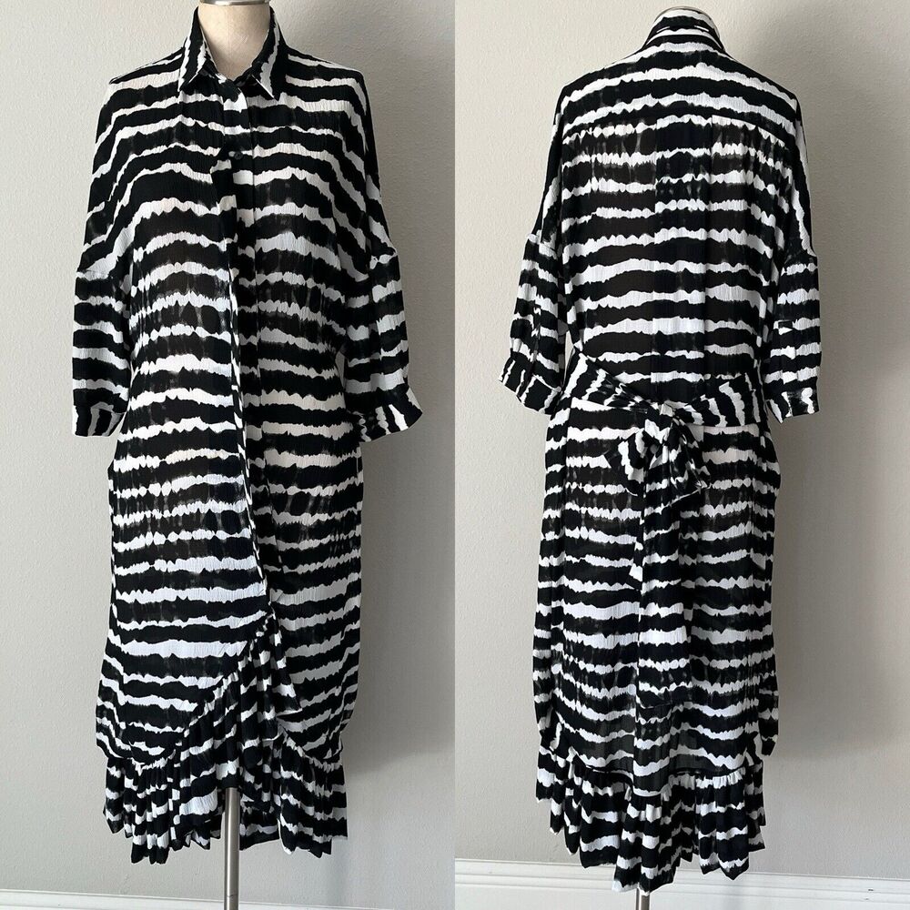 Preen by Thornton Bregazzi dress Long Black And White striped long sleeve size S